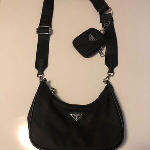 Prada Re-Edition 2005 Women's Black  Shoulder Bag Crossbody Set Tessuto Small